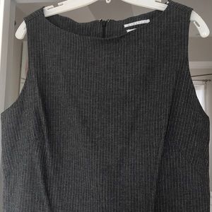 Stretchy pin stripe sleeveless dress with kick pleat